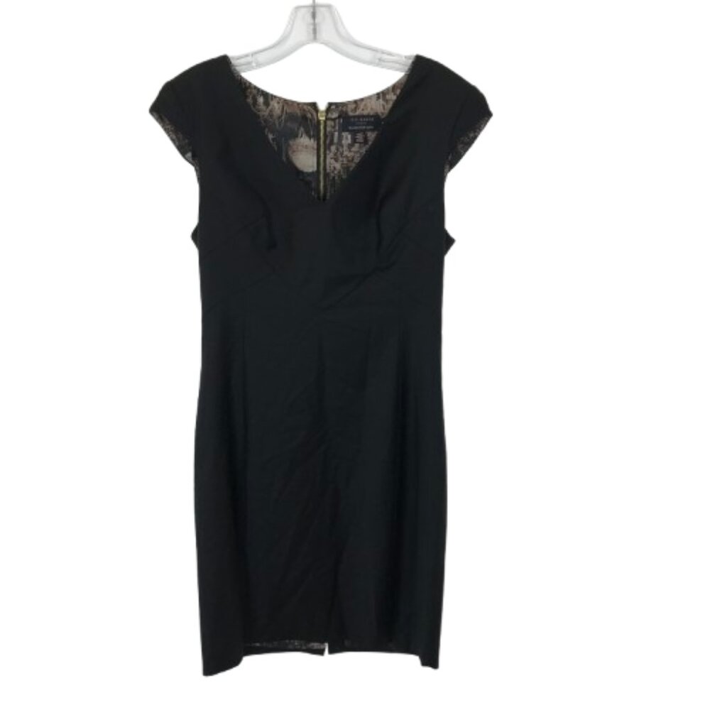 Ted Baker Womens Size 6 or 8 Black LBD Stretch Wool Work Office Sheath Dress